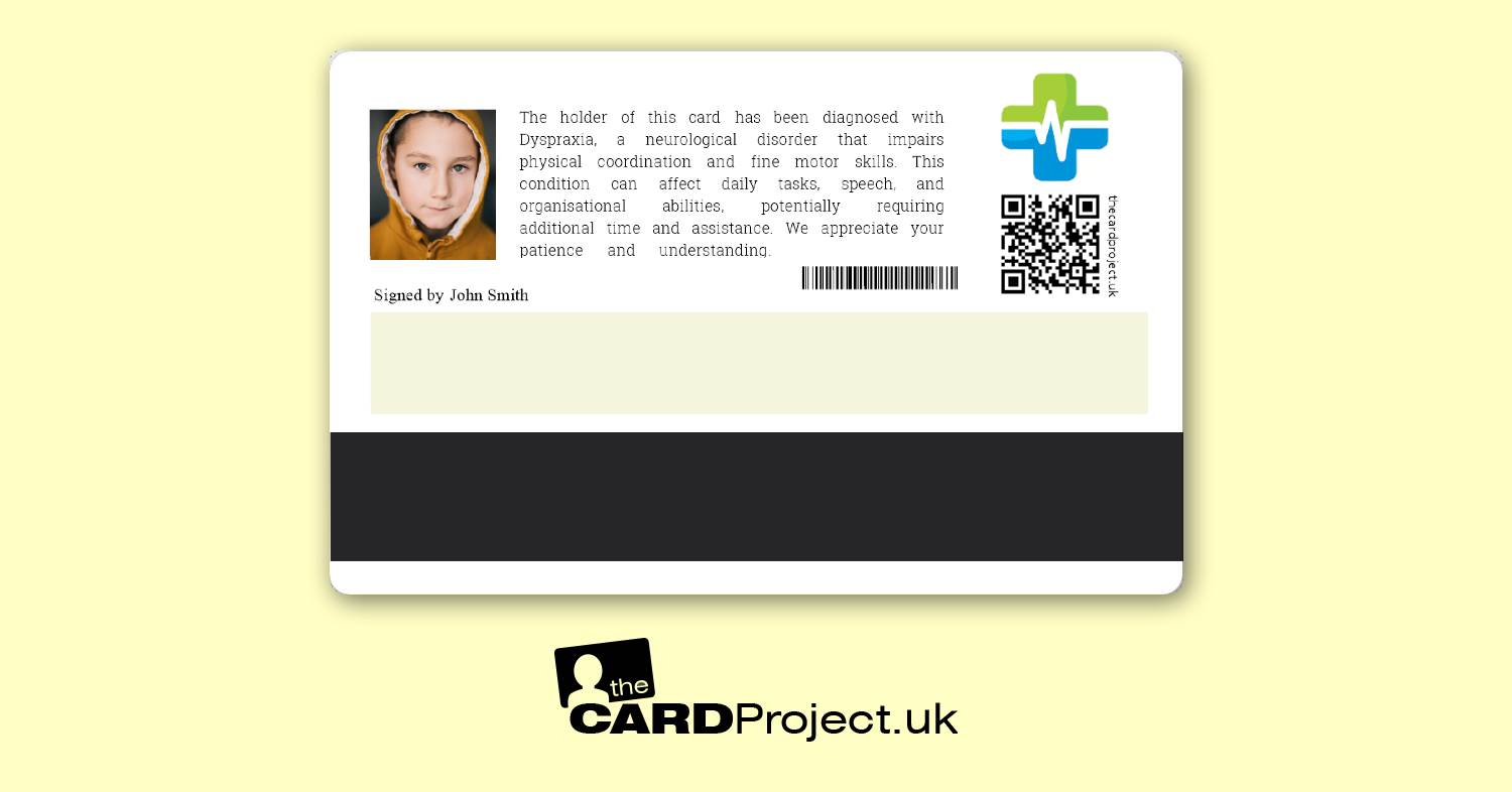  Dyspraxia Premium Medical Photo ID Card (REAR)